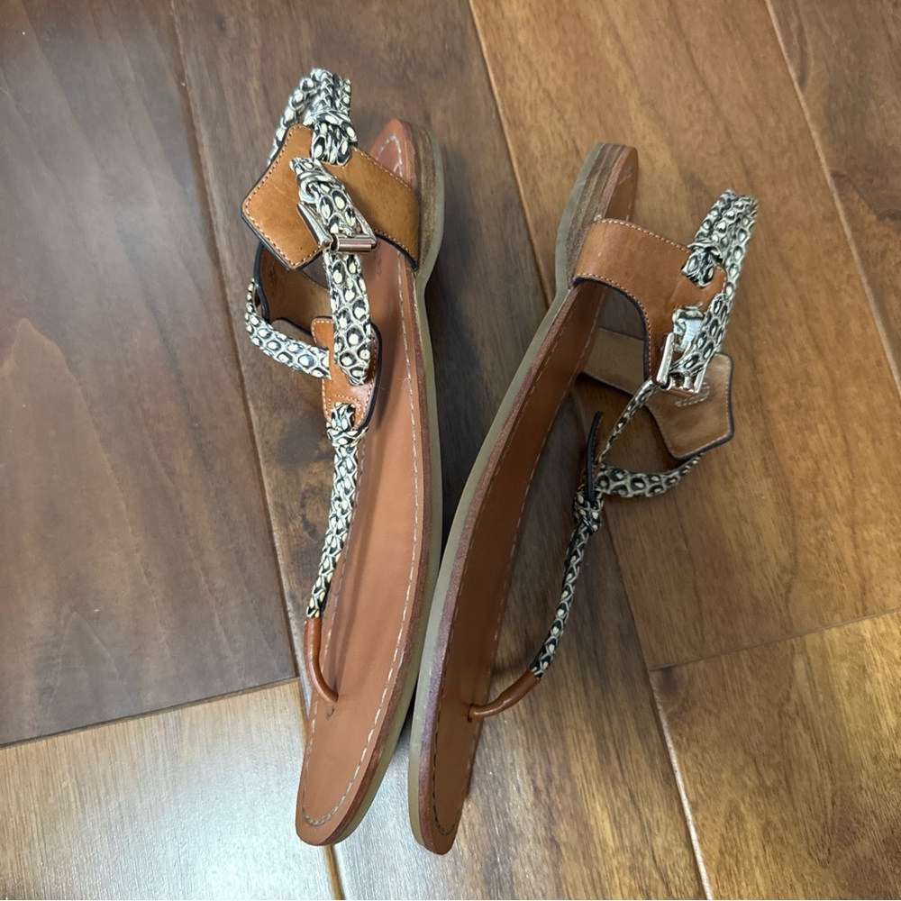 Coach Tan and black  Leather Sandals with Silver accents - Picture 9 of 12